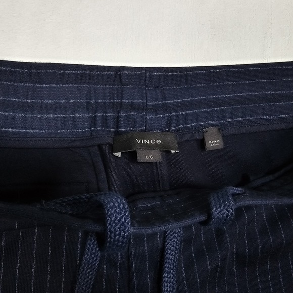 Vince Joggers Pants Men L Navy White Pin Stripe Drawstring Tapered Casual Lounge - Picture 7 of 11